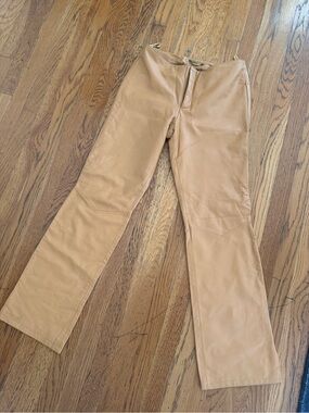 Women's Tan Leather Straight-Leg Jeans